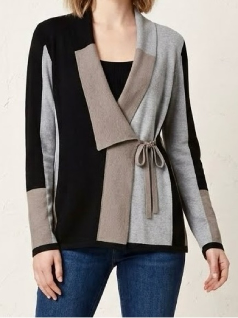 Womens Soft Knit Tie Front Cardigan Sweater Angora Blend Neutral Colors Layers M